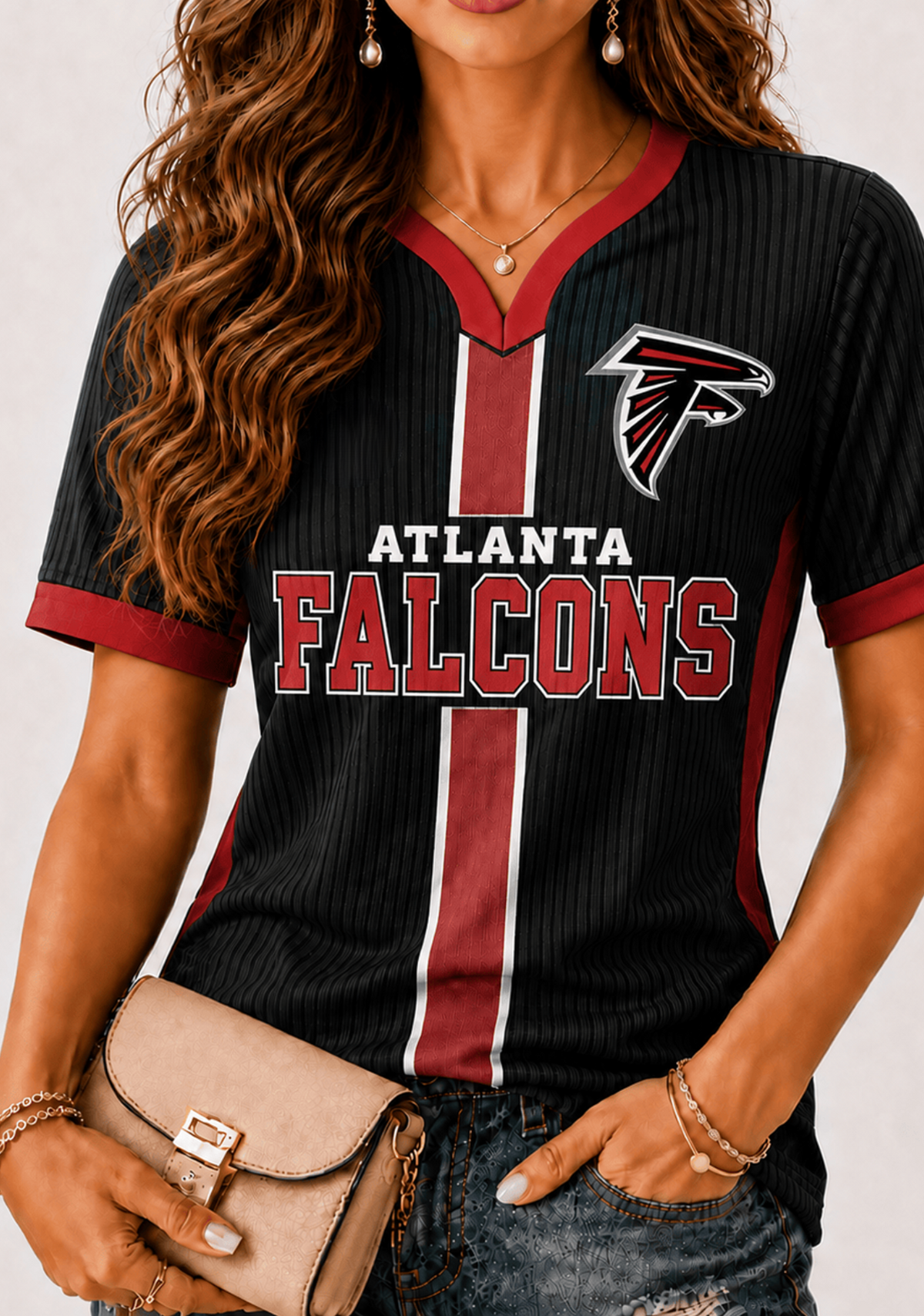Atlanta Falcons Ladies Ribbed Game‑Day V‑Neck T‑Shirt Main image