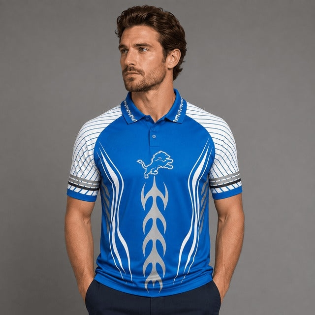 Detroit Lions Team Logo Graphic Raglan Polo Shirt