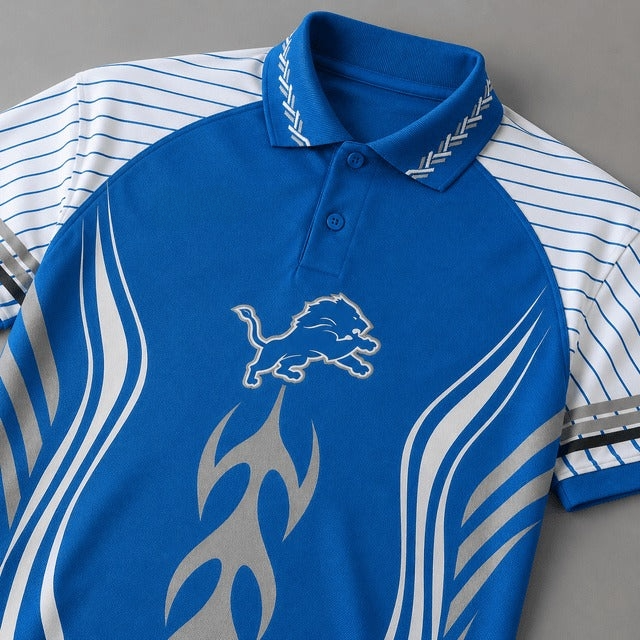 Detroit Lions Team Logo Graphic Raglan Polo Shirt