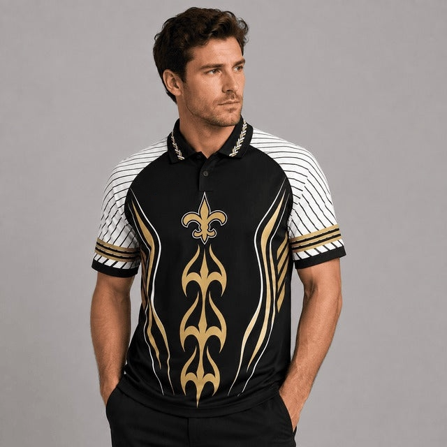 New Orleans Saints Graphic Raglan Polo Shirt