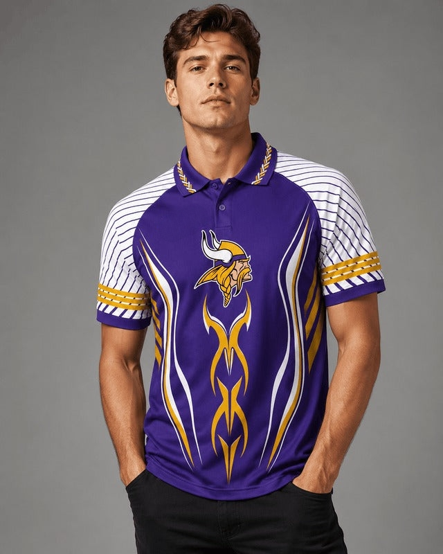 Minnesota Vikings Tribal Graphic Raglan Polo Shirt