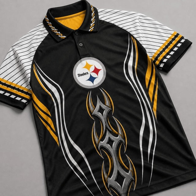 Pittsburgh Steelers Print Raglan Polo Shirt