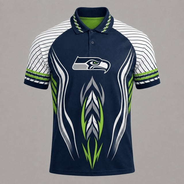 Seattle Seahawks Graphic Print Raglan Polo Shirt