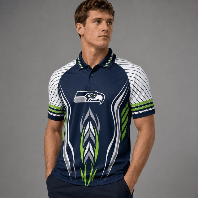 Seattle Seahawks Graphic Print Raglan Polo Shirt Secondary image