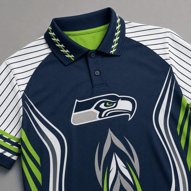 Seattle Seahawks Graphic Print Raglan Polo Shirt