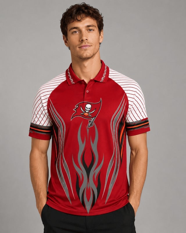 Tampa Bay Buccaneers Flame Graphic Print Raglan Polo Shirt Secondary image