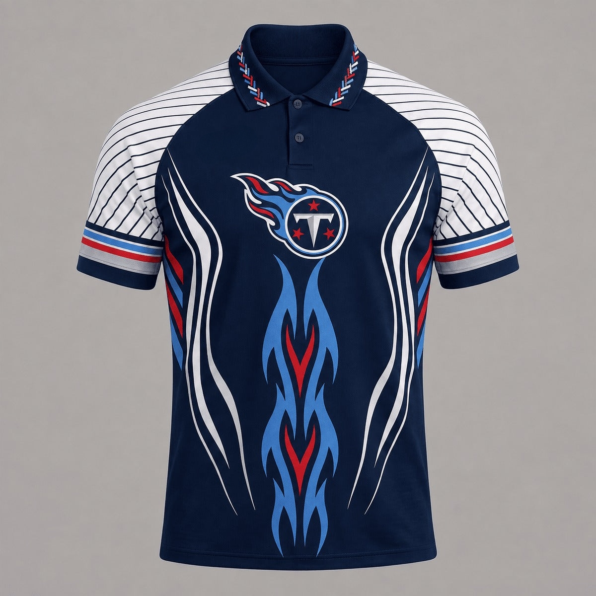Tennessee Titans Tribal Flame Graphic Print Raglan Striped Polo Shirt Main image