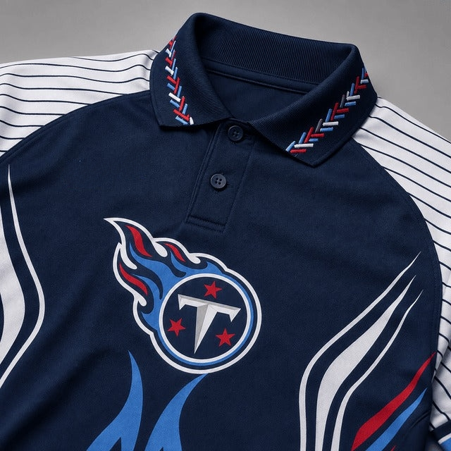 Tennessee Titans Tribal Flame Graphic Print Raglan Striped Polo Shirt