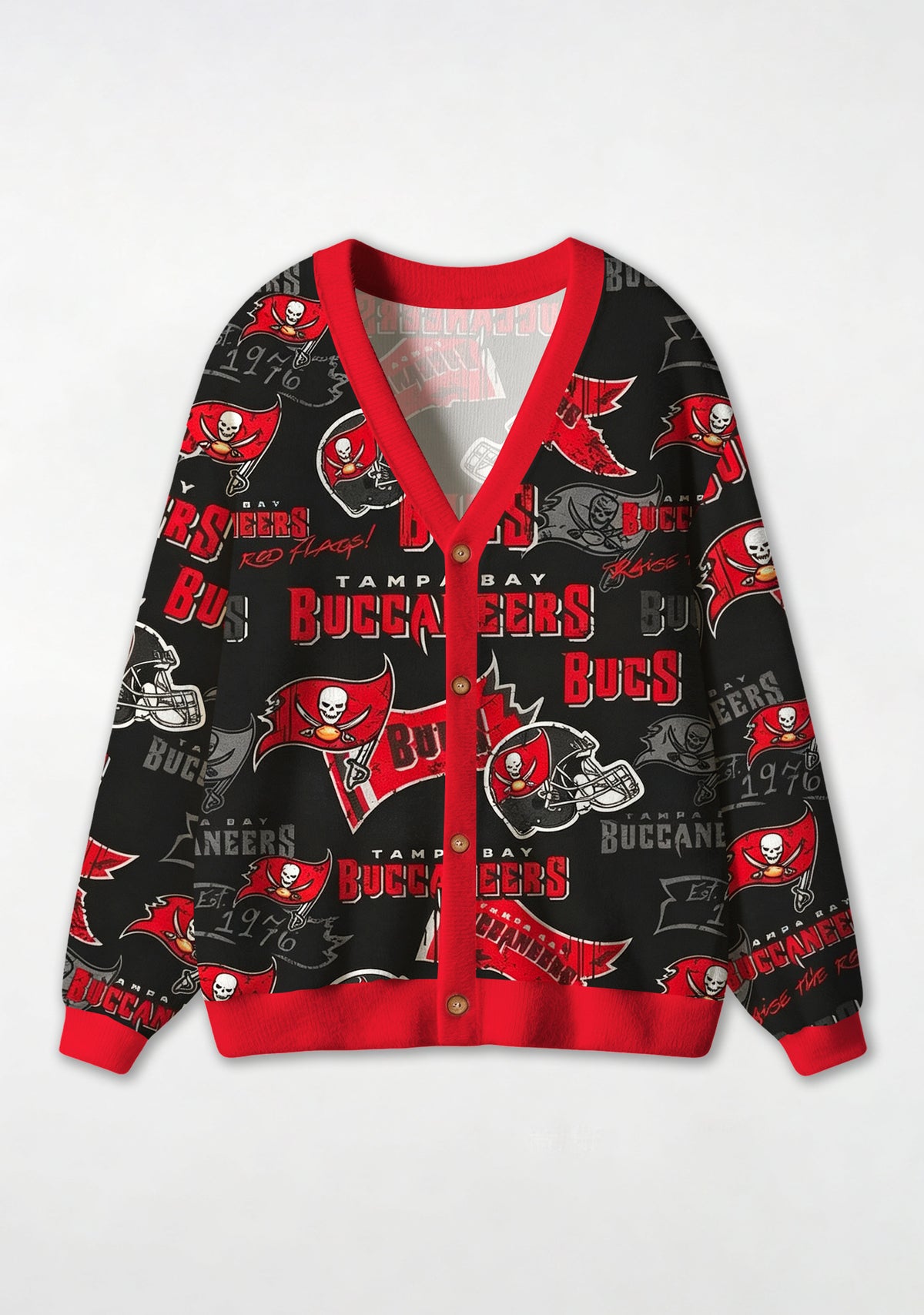 Tampa Bay Buccaneers Distressed Retro All‑Over Print Lightweight Cardigan Main image