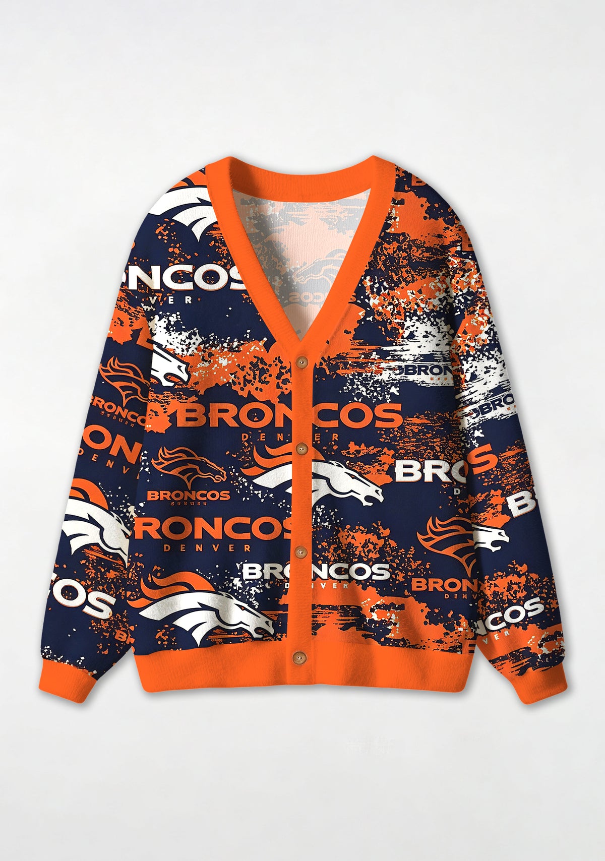 Denver Broncos Grunge Splash‑Pattern All‑Over Print Lightweight Cardigan Main image