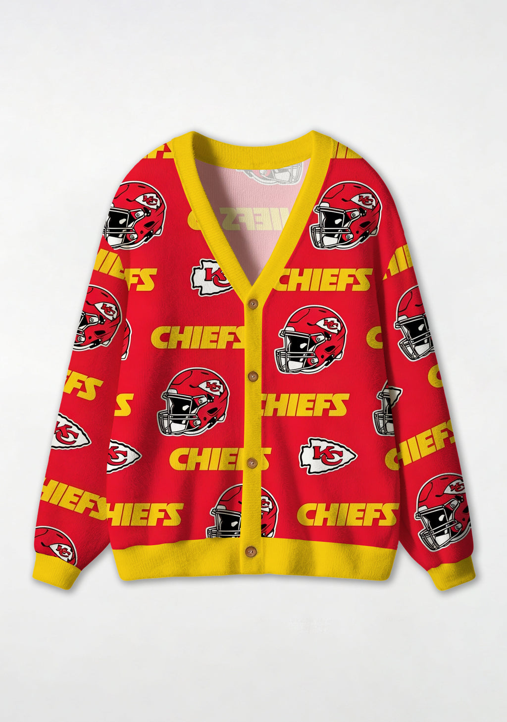 Kansas City Chiefs Helmet & Arrowhead All‑Over Print Lightweight Cardigan