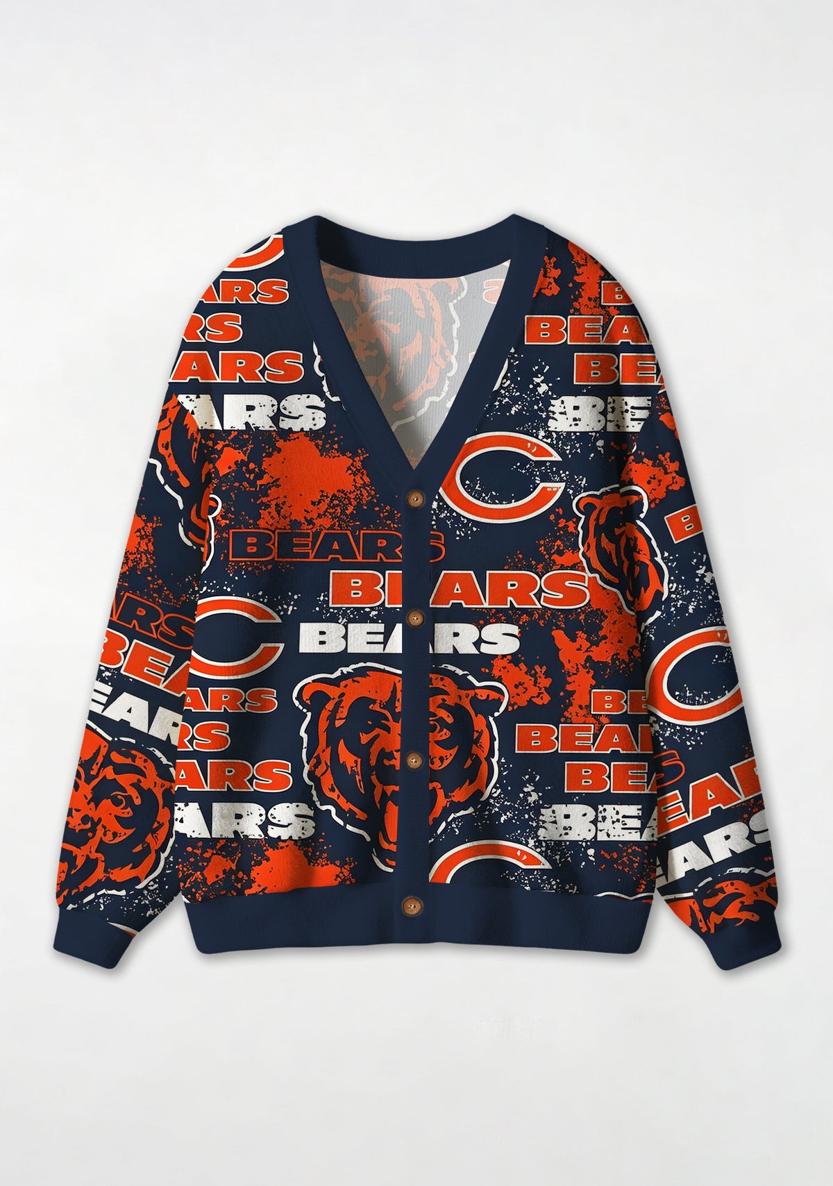 Chicago Bears Distressed Grunge Bear‑Mascot All‑Over Print Lightweight Cardigan Main image