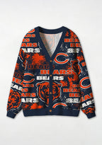 Chicago Bears Distressed Grunge Bear‑Mascot All‑Over Print Lightweight Cardigan