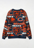 Chicago Bears Distressed Grunge Bear‑Mascot All‑Over Print Lightweight Cardigan