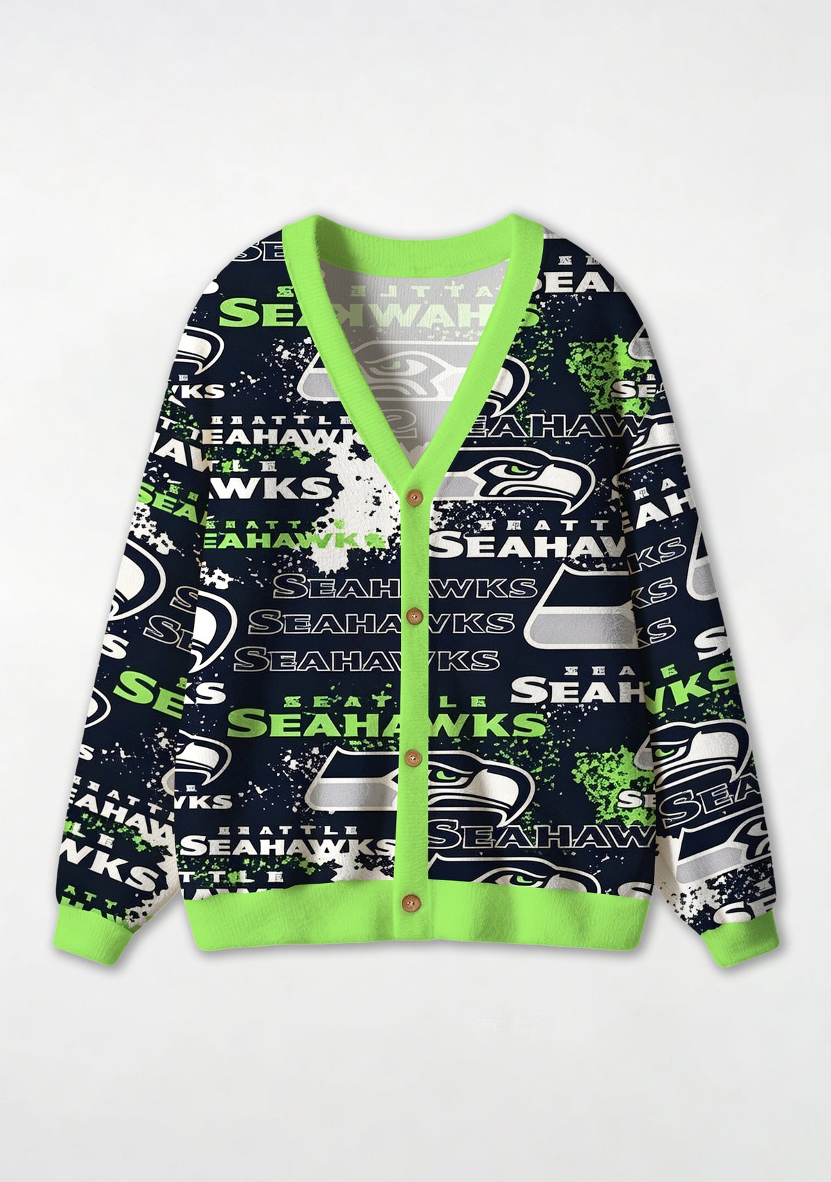 Seattle Seahawks Grunge Splash‑Ink All‑Over Print Lightweight Cardigan Main image