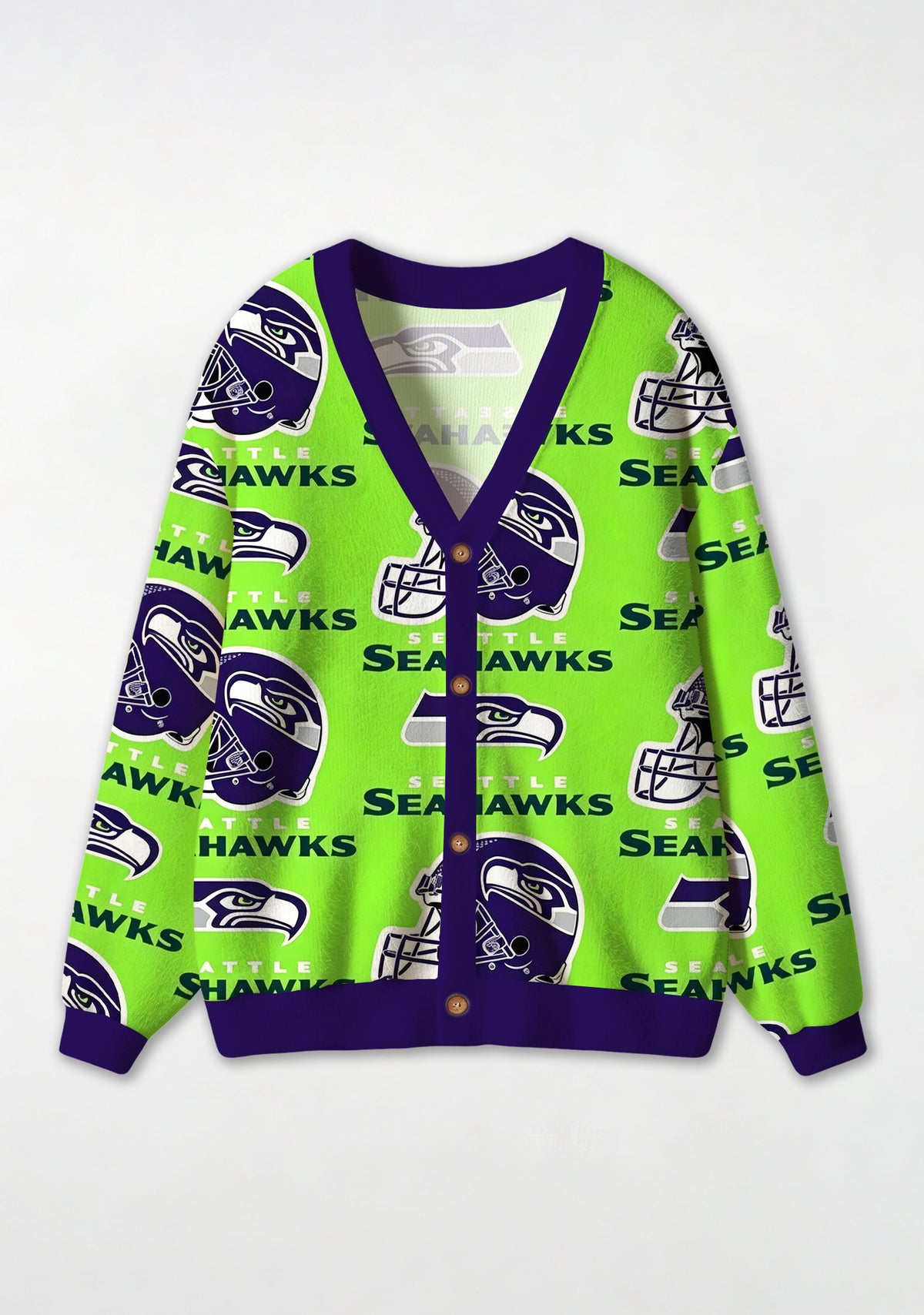 Seattle Seahawks Helmet & Mascot All‑Over Print Lightweight Cardigan Main image