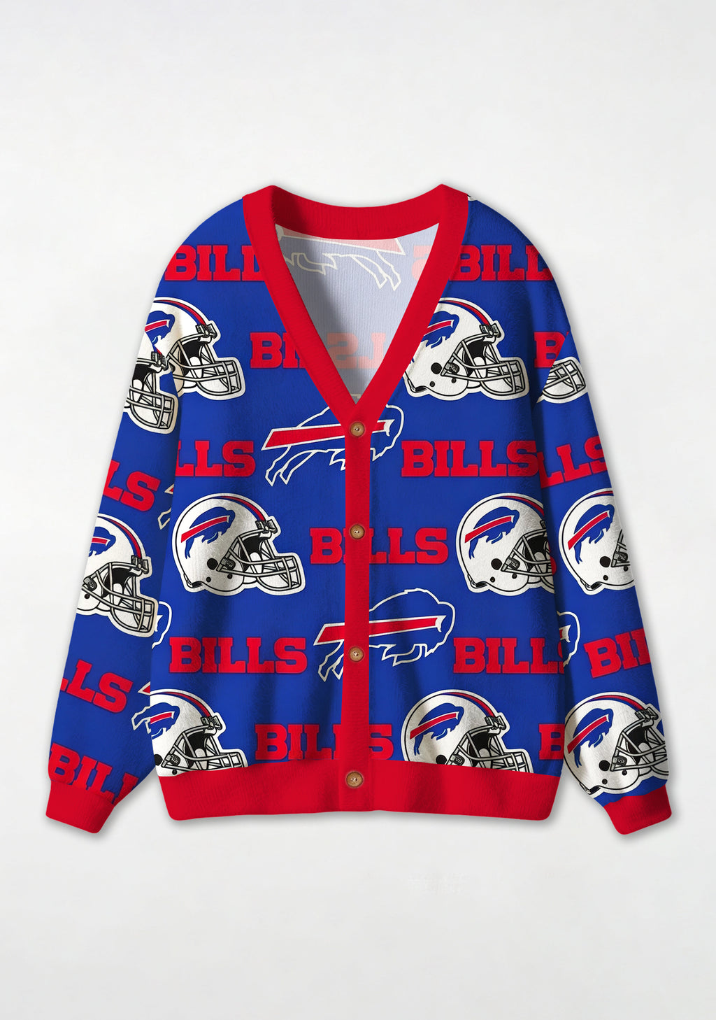 Buffalo Bills Helmet & Charging‑Buffalo Logo All‑Over Print Lightweight Cardigan