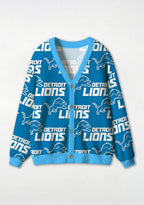 Detroit Lions Minimal Mascot Outline All‑Over Print Lightweight Cardigan