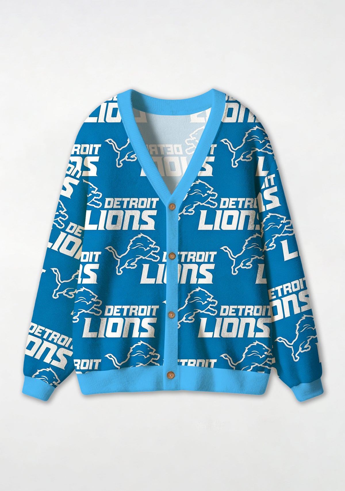 Detroit Lions Minimal Mascot Outline All‑Over Print Lightweight Cardigan