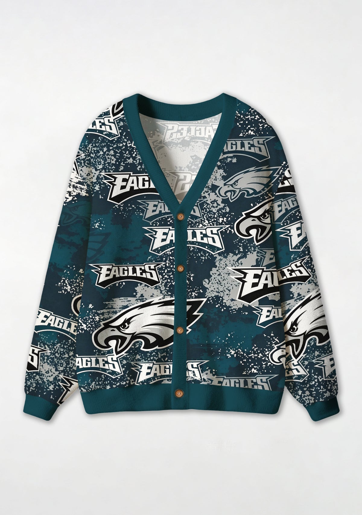 Philadelphia Eagles Grunge Splash‑Paint All‑Over Print Lightweight Cardigan