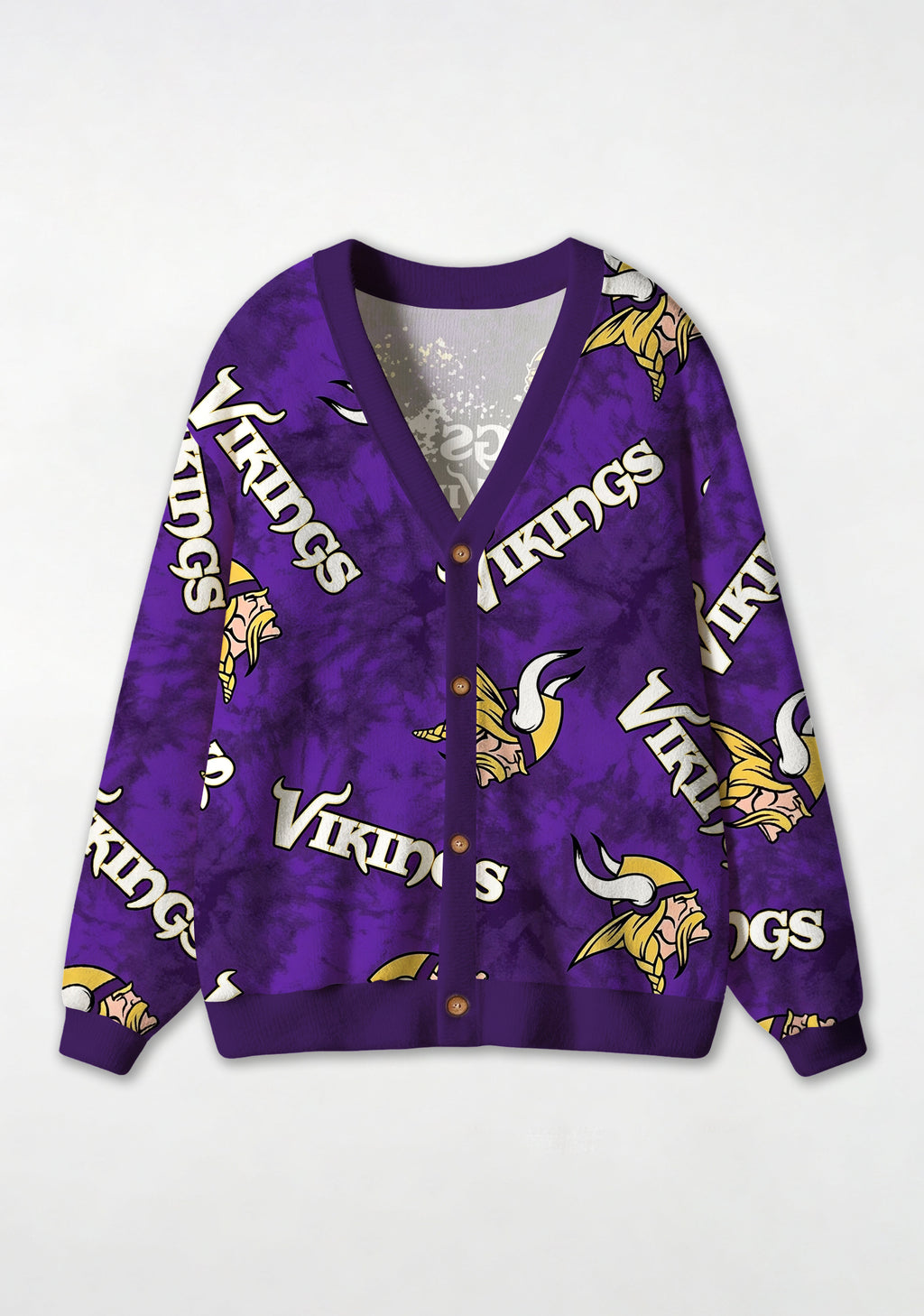 Minnesota Vikings Purple Tie‑Dye All‑Over Print Lightweight Cardigan