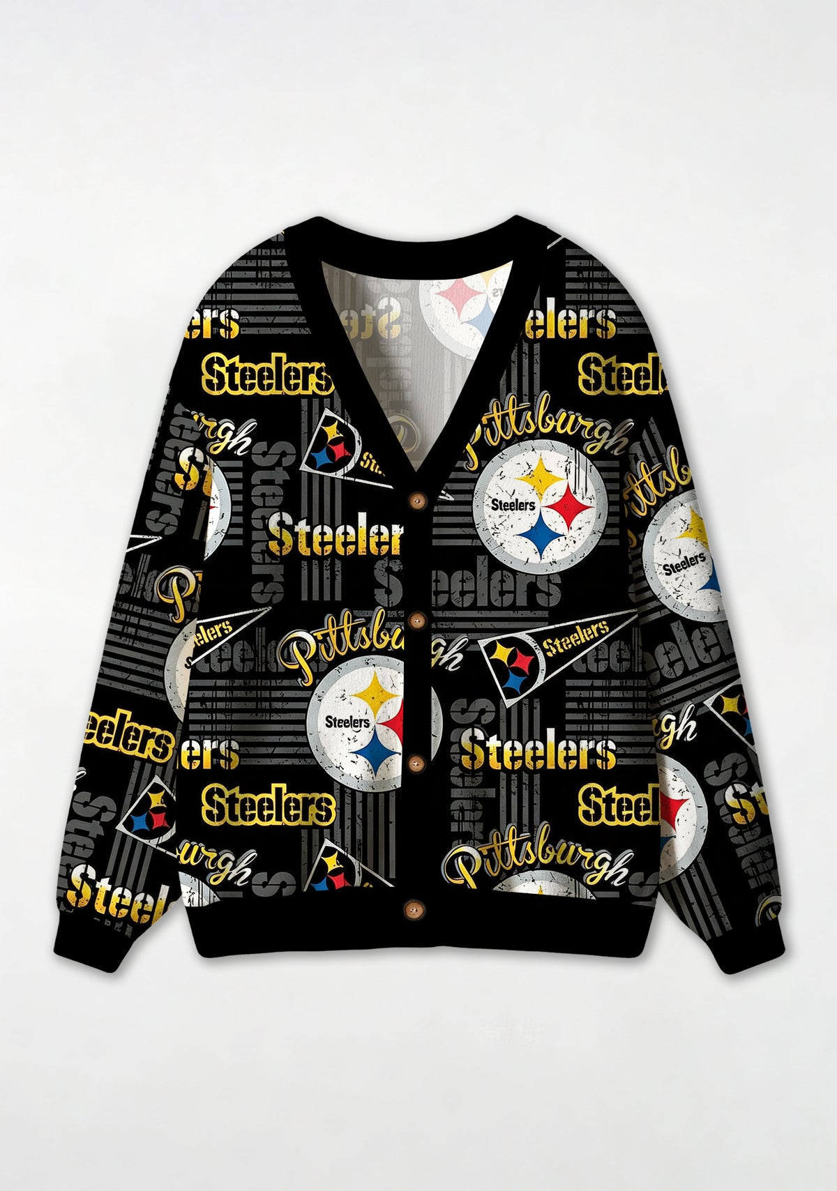 Pittsburgh Steelers Vintage Distressed Pennant All‑Over Print Lightweight Cardigan Main image