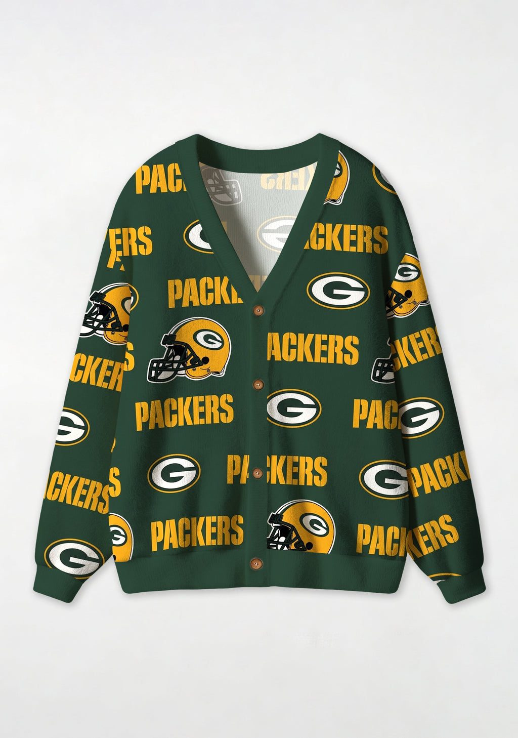 Green Bay Packers Helmet All‑Over Print Lightweight Cardigan