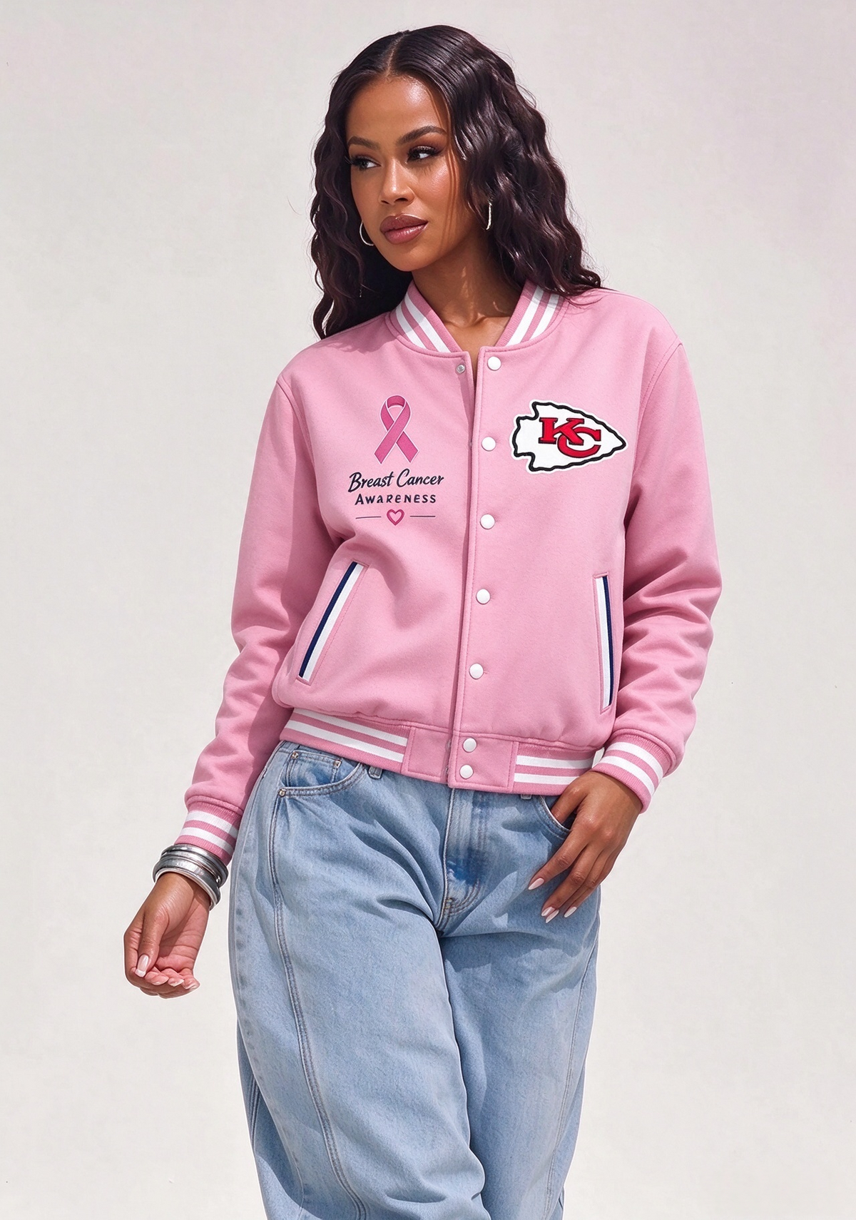 Kansas City Chiefs Breast Cancer Awareness Pink Ribbon Varsity Jacket Main image