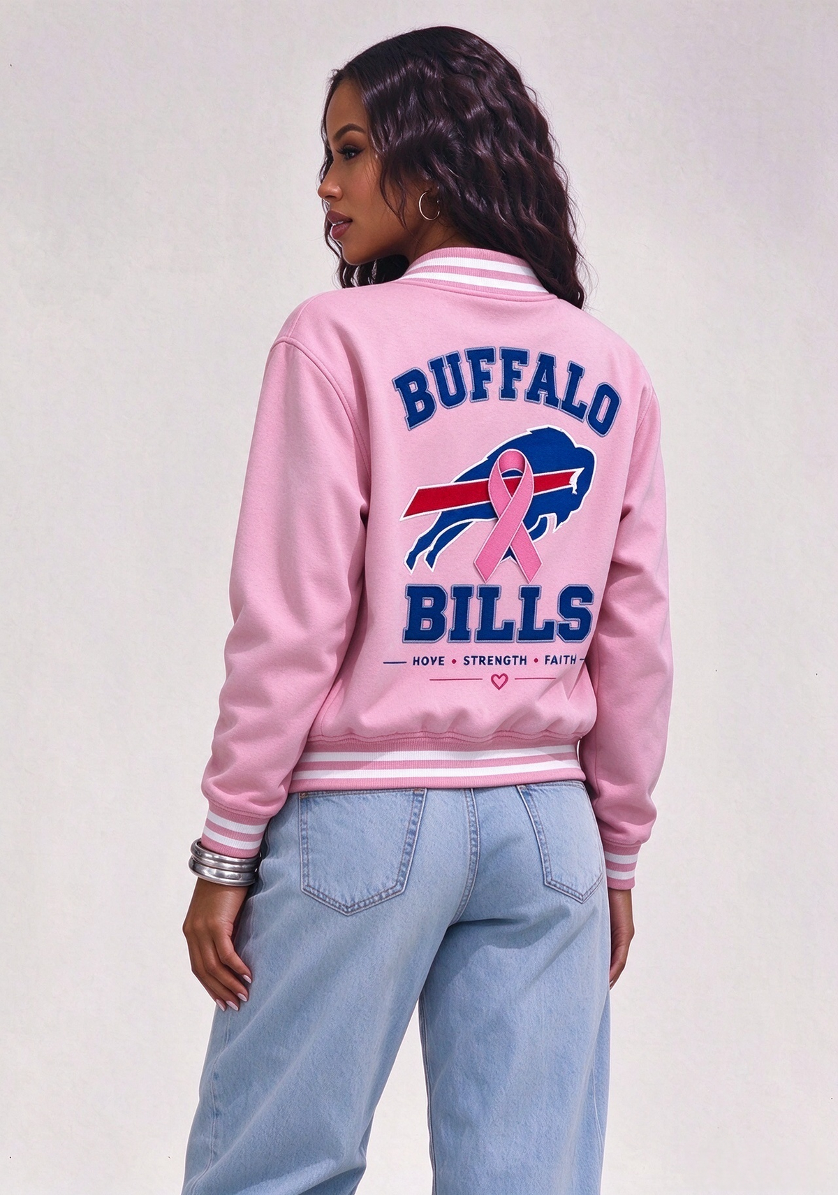Buffalo Bills Breast Cancer Awareness Pink Ribbon Varsity Jacket Main image