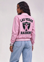 Las Vegas Raiders Breast Cancer Awareness Pink Ribbon Varsity Jacket