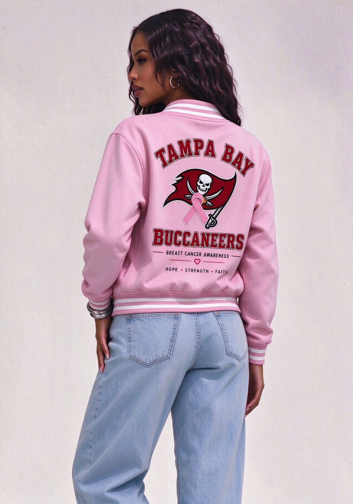 Tampa Bay Buccaneers Breast Cancer Awareness Pink Ribbon Varsity Jacket Main image