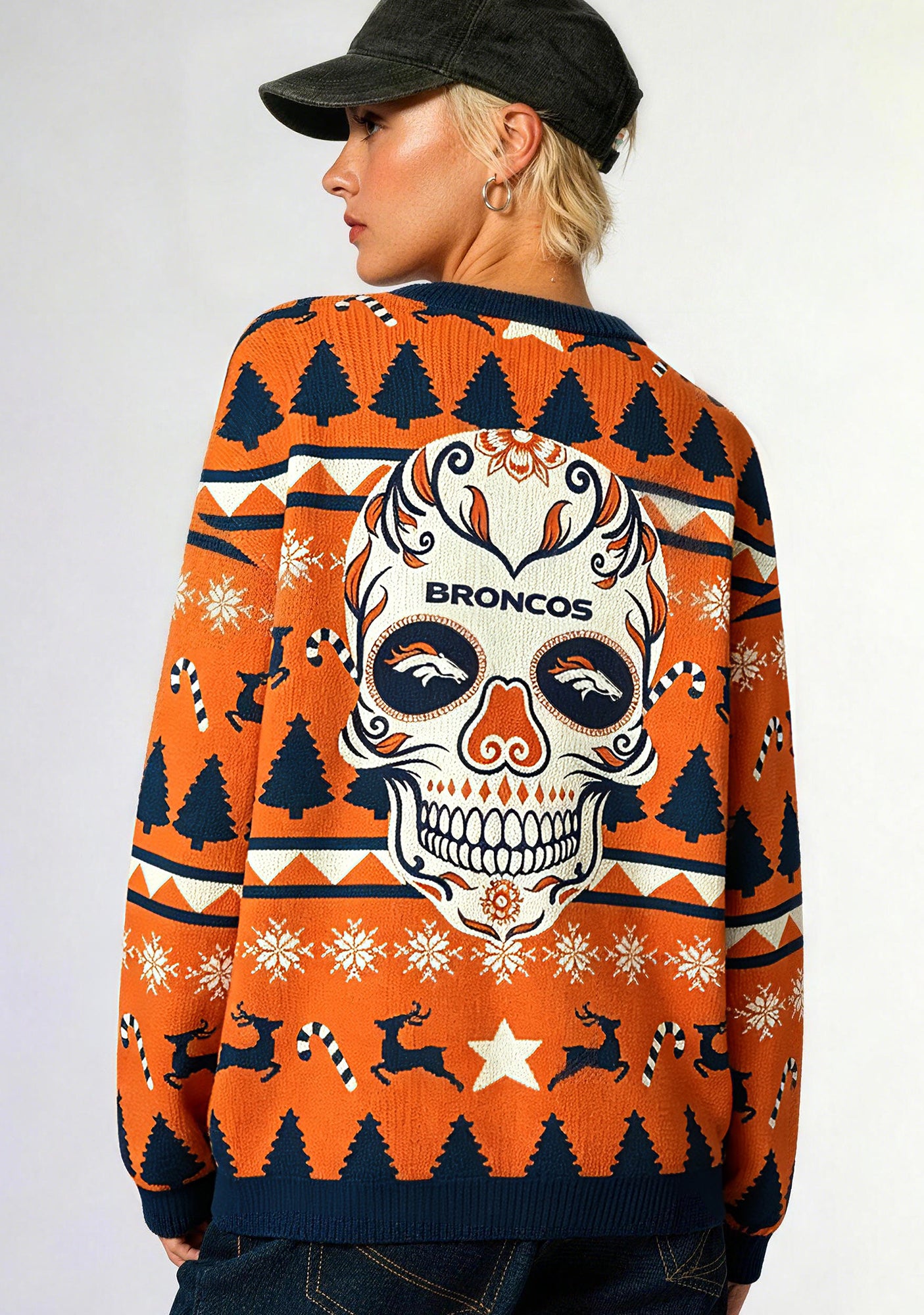 Denver Broncos Skull Ugly Christmas Football Fan Sweatshirt Secondary image