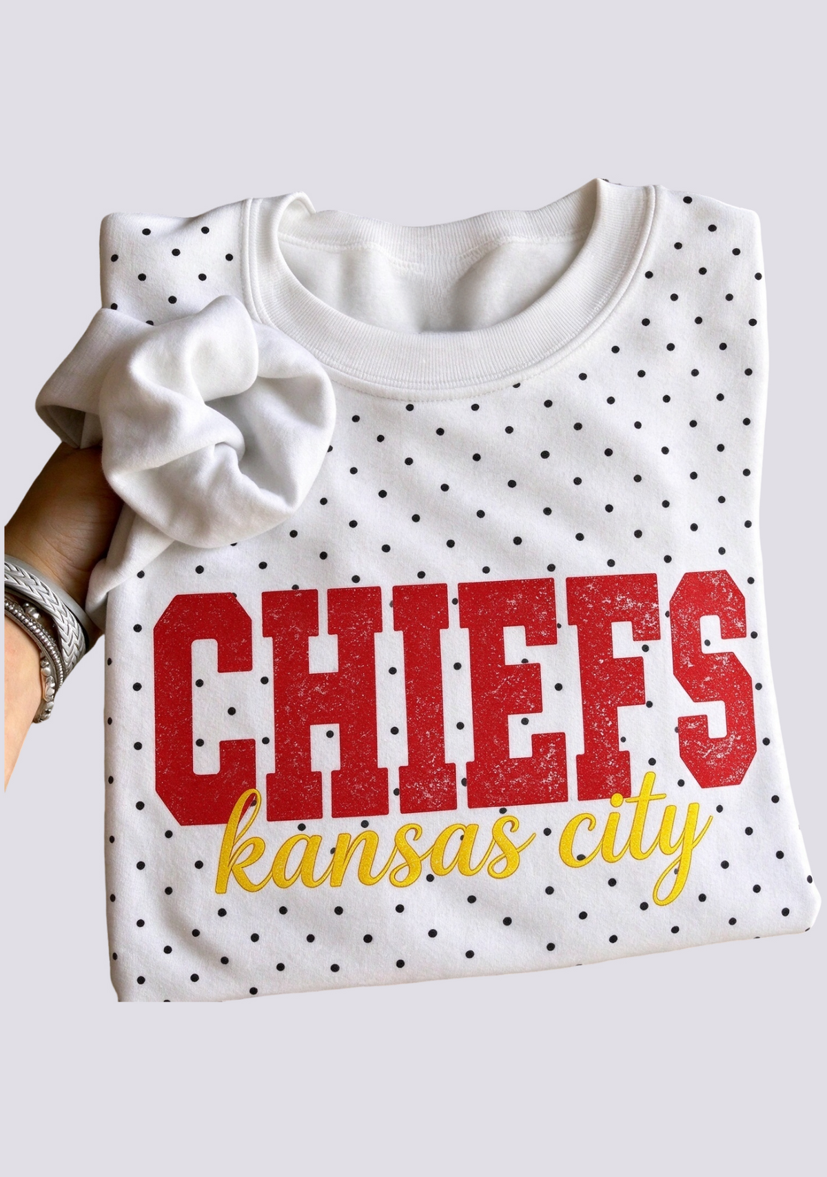 Women's Kansas City Chiefs White Polka Dot Crewneck Sweatshirt Main image