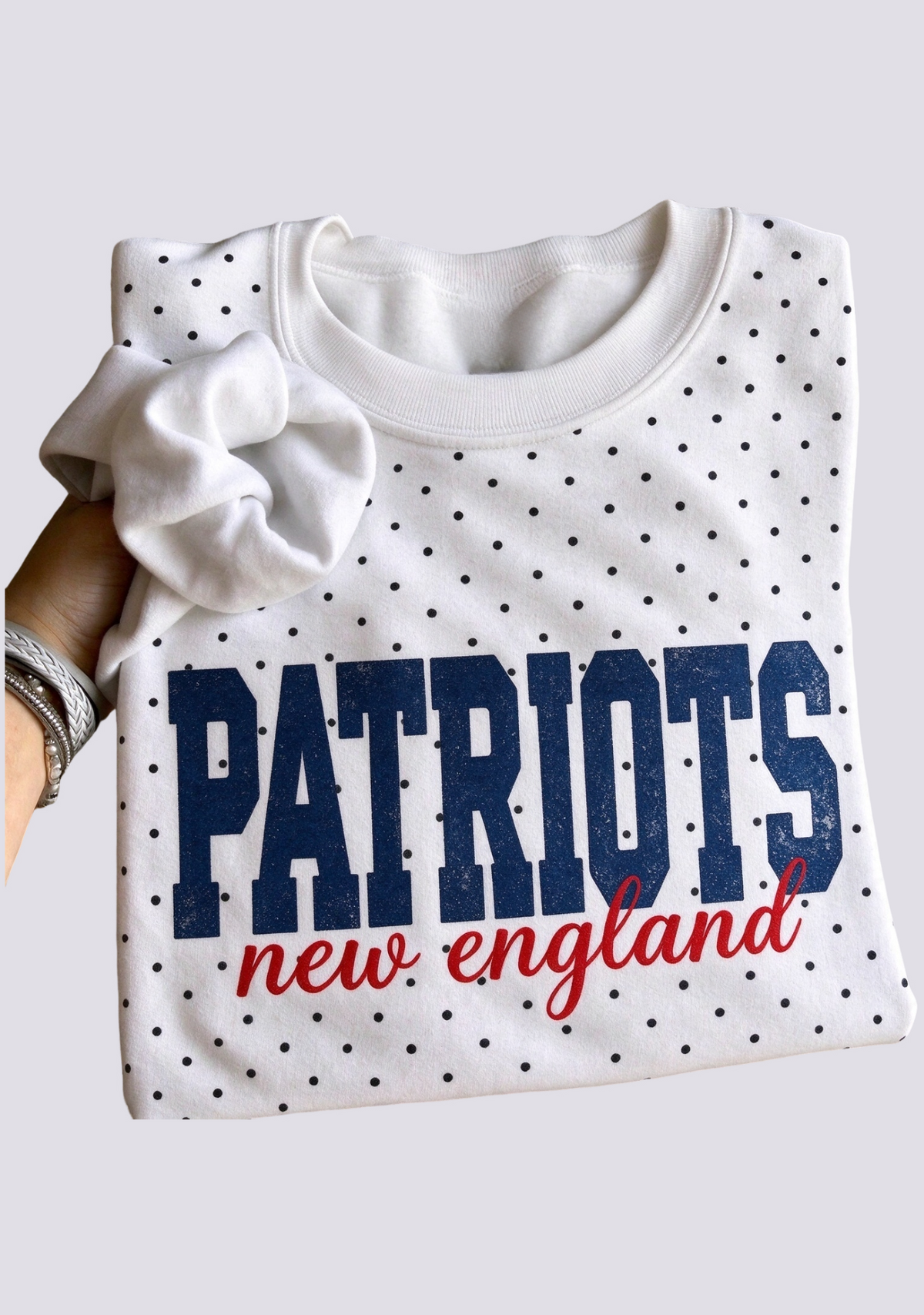 Women's New England Patriots White Polka Dot Crewneck Sweatshirt Main image