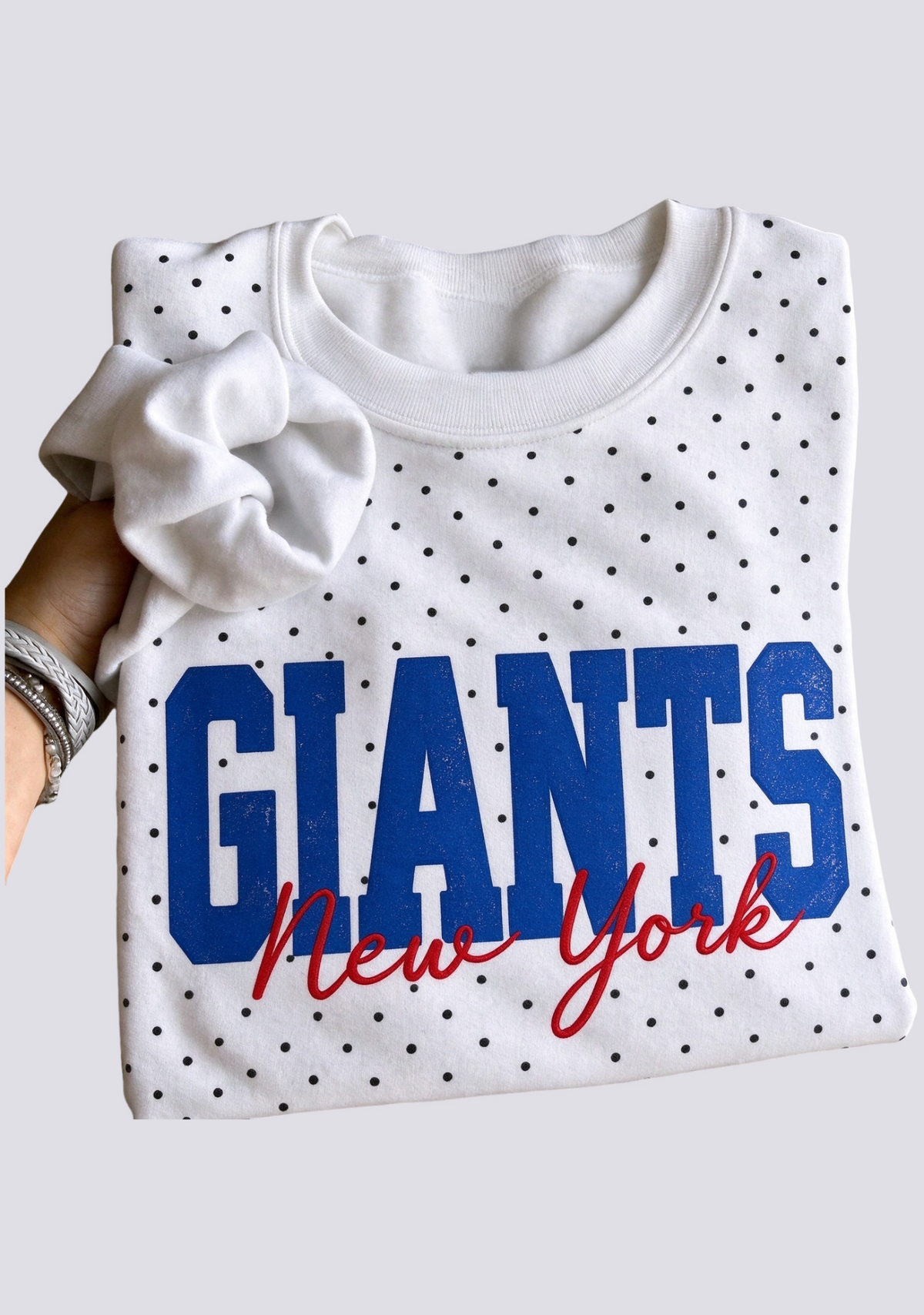 Women's New York Giants White Polka Dot Crewneck Sweatshirt Main image