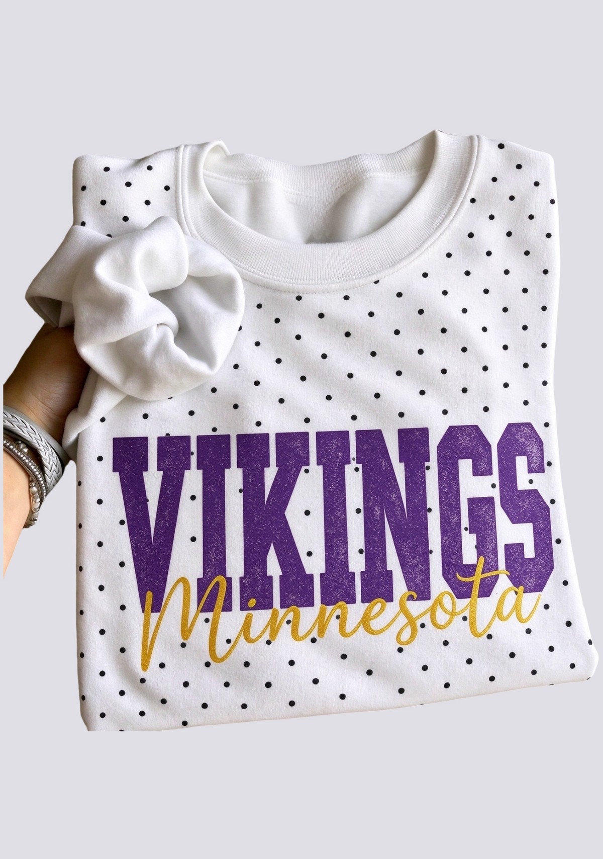 Women's Minnesota Vikings White Polka Dot Crewneck Sweatshirt Main image
