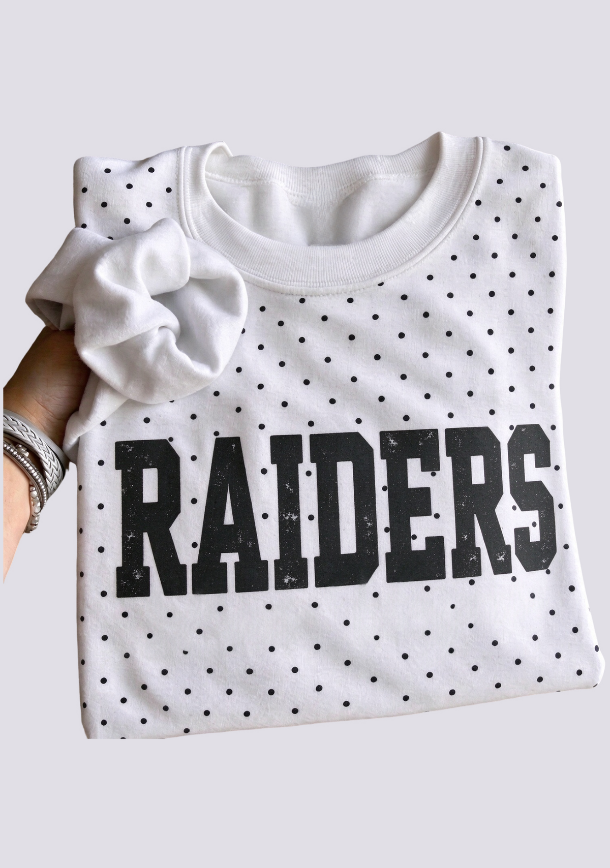 Women's Las Vegas Raiders White Polka Dot Crewneck Sweatshirt
