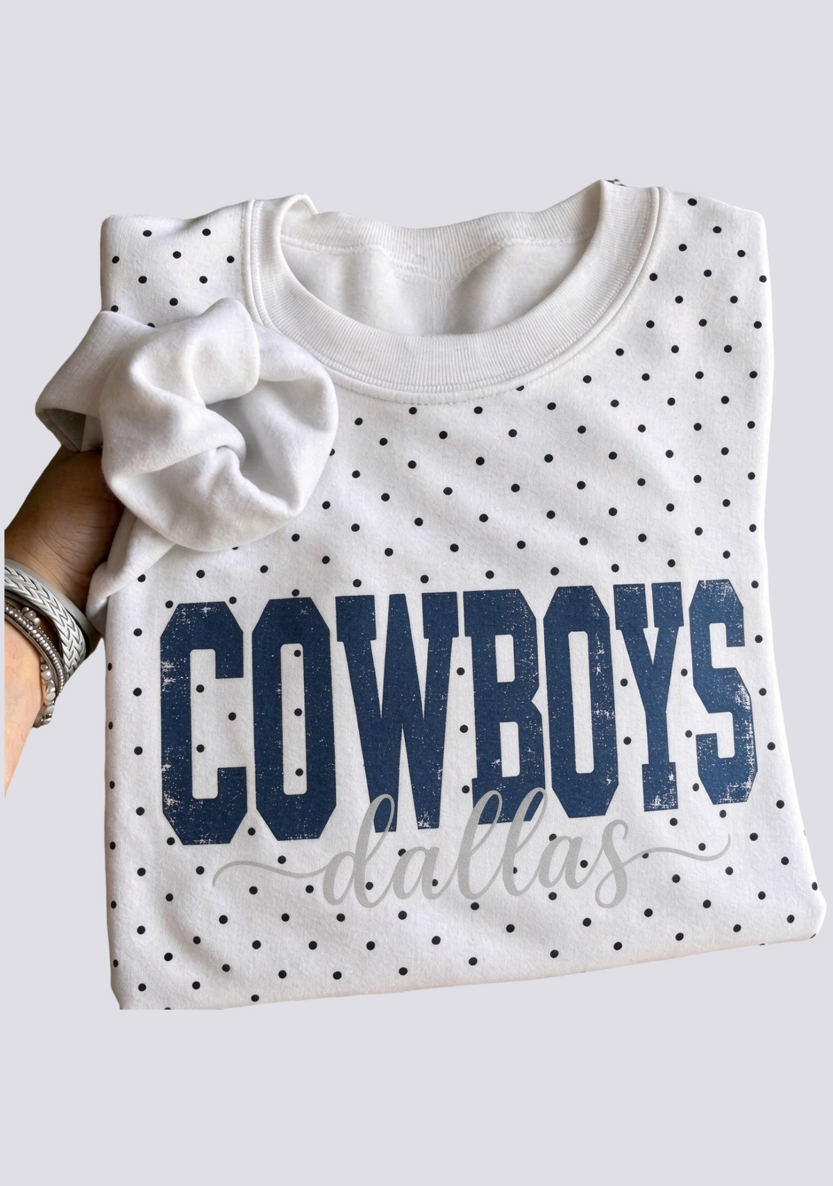 Women's Dallas Cowboys White Polka Dot Crewneck Sweatshirt