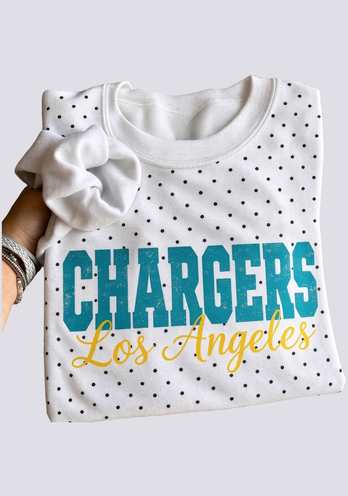 Women's Los Angeles Chargers White Polka Dot Crewneck Sweatshirt Main image