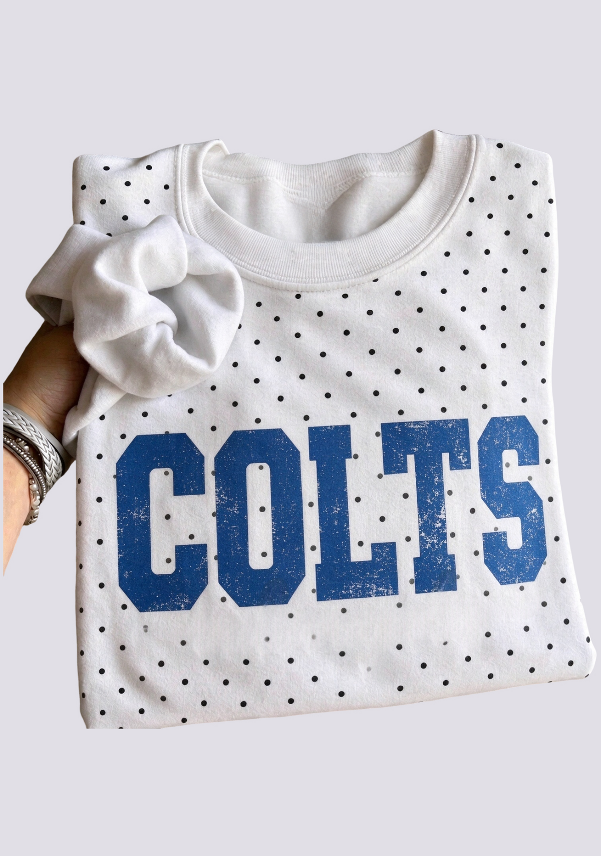 Women's Indianapolis Colts White Polka Dot Crewneck Sweatshirt Main image