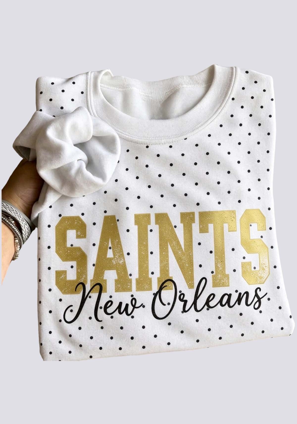 Women's New Orleans Saints White Polka Dot Crewneck Sweatshirt