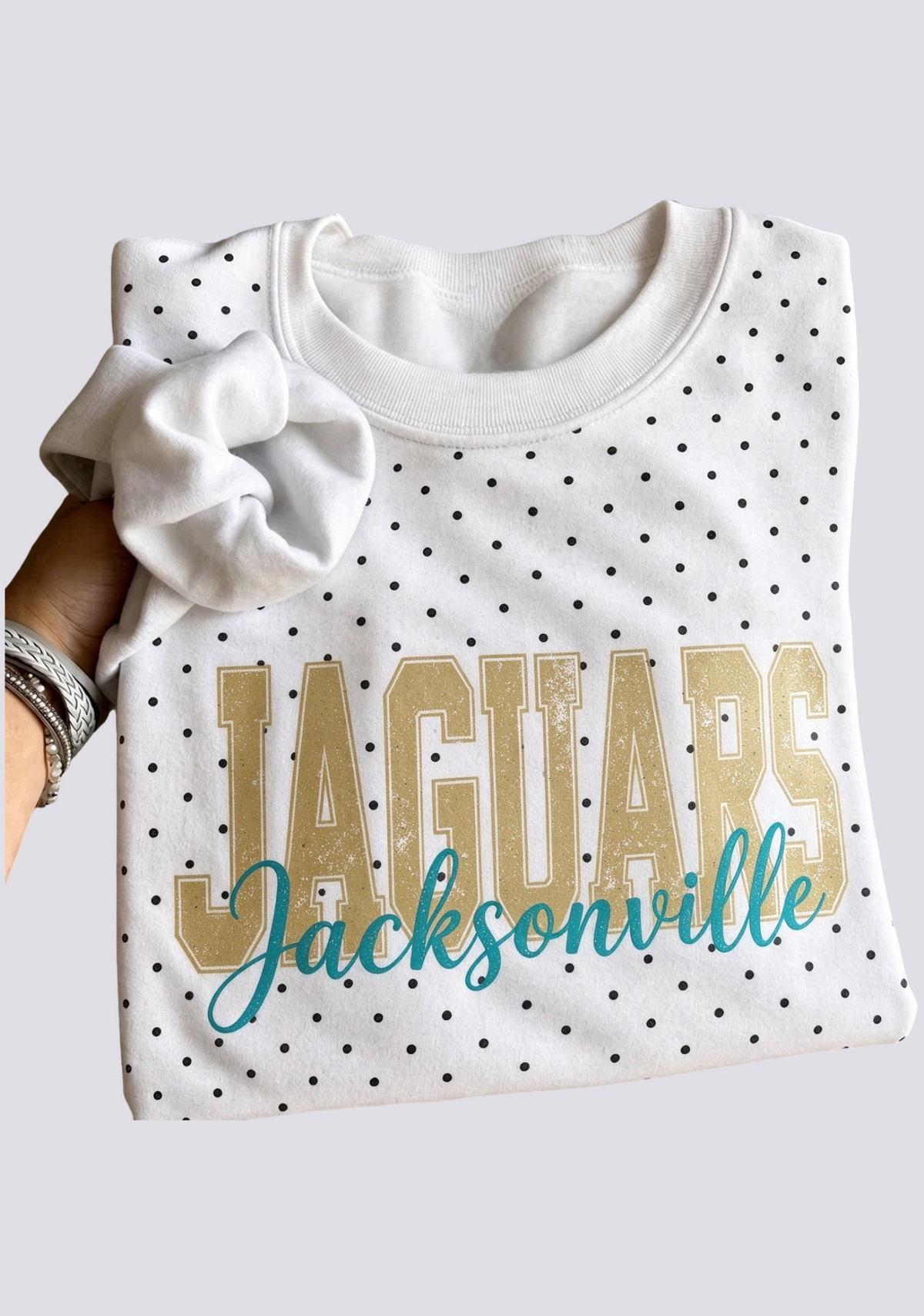Women's Jacksonville Jaguars White Polka Dot Crewneck Sweatshirt Main image