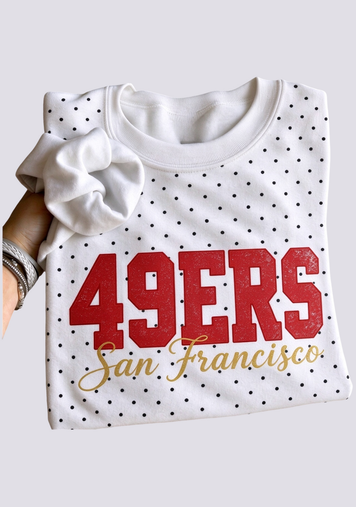 Women's San Francisco 49ers White Polka Dot Crewneck Sweatshirt Main image