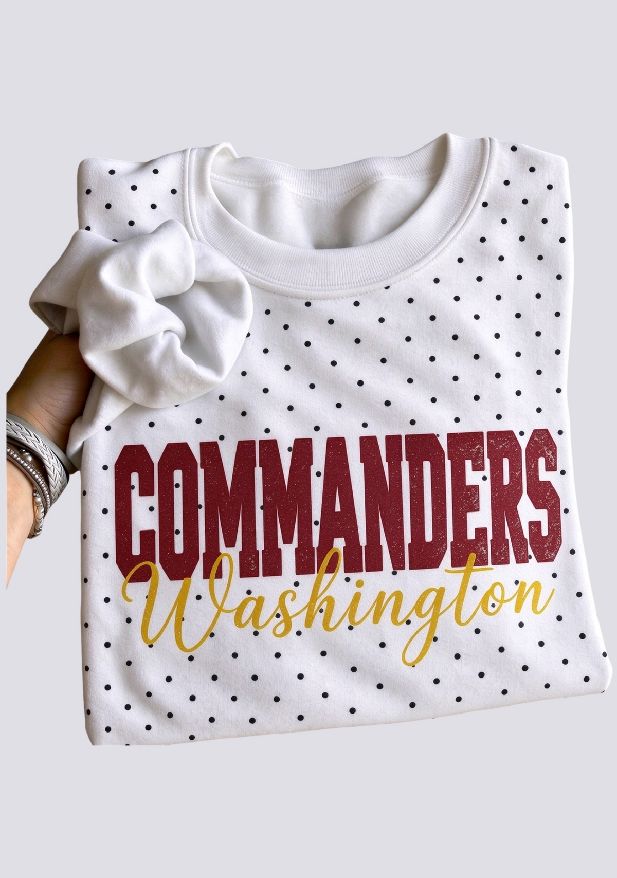 Women's Washington Commanders White Polka Dot Crewneck Sweatshirt Main image