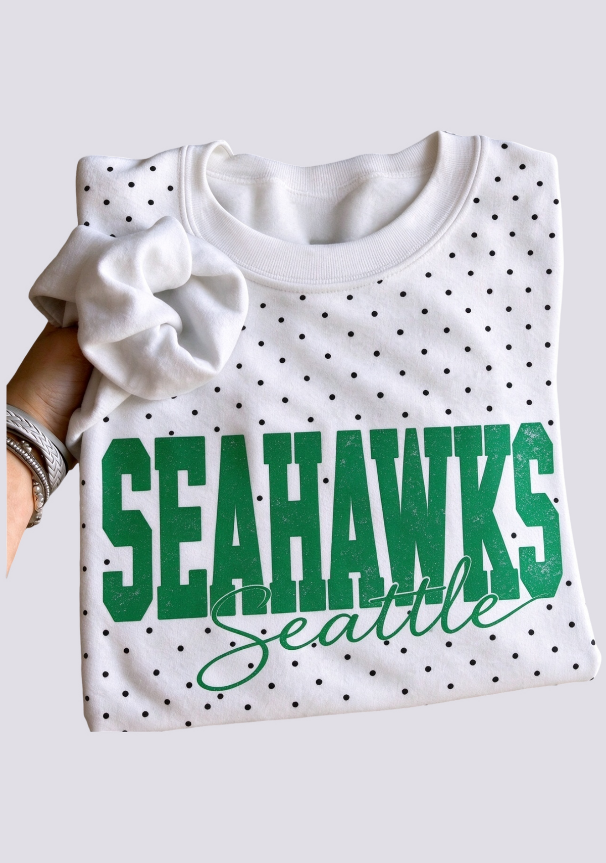 Women's Seattle Seahawks White Polka Dot Crewneck Sweatshirt