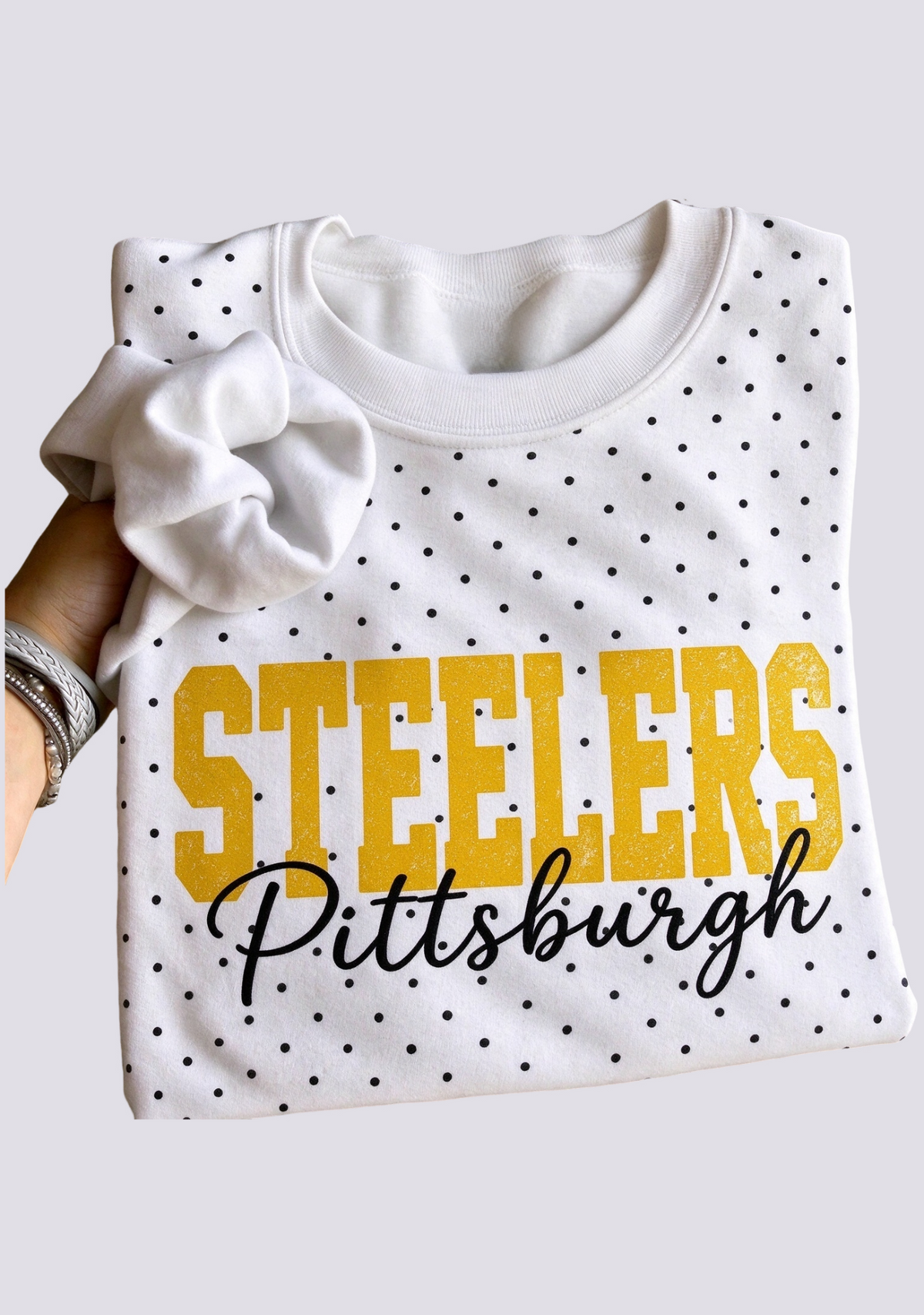 Women's Pittsburgh Steelers White Polka Dot Crewneck Sweatshirt