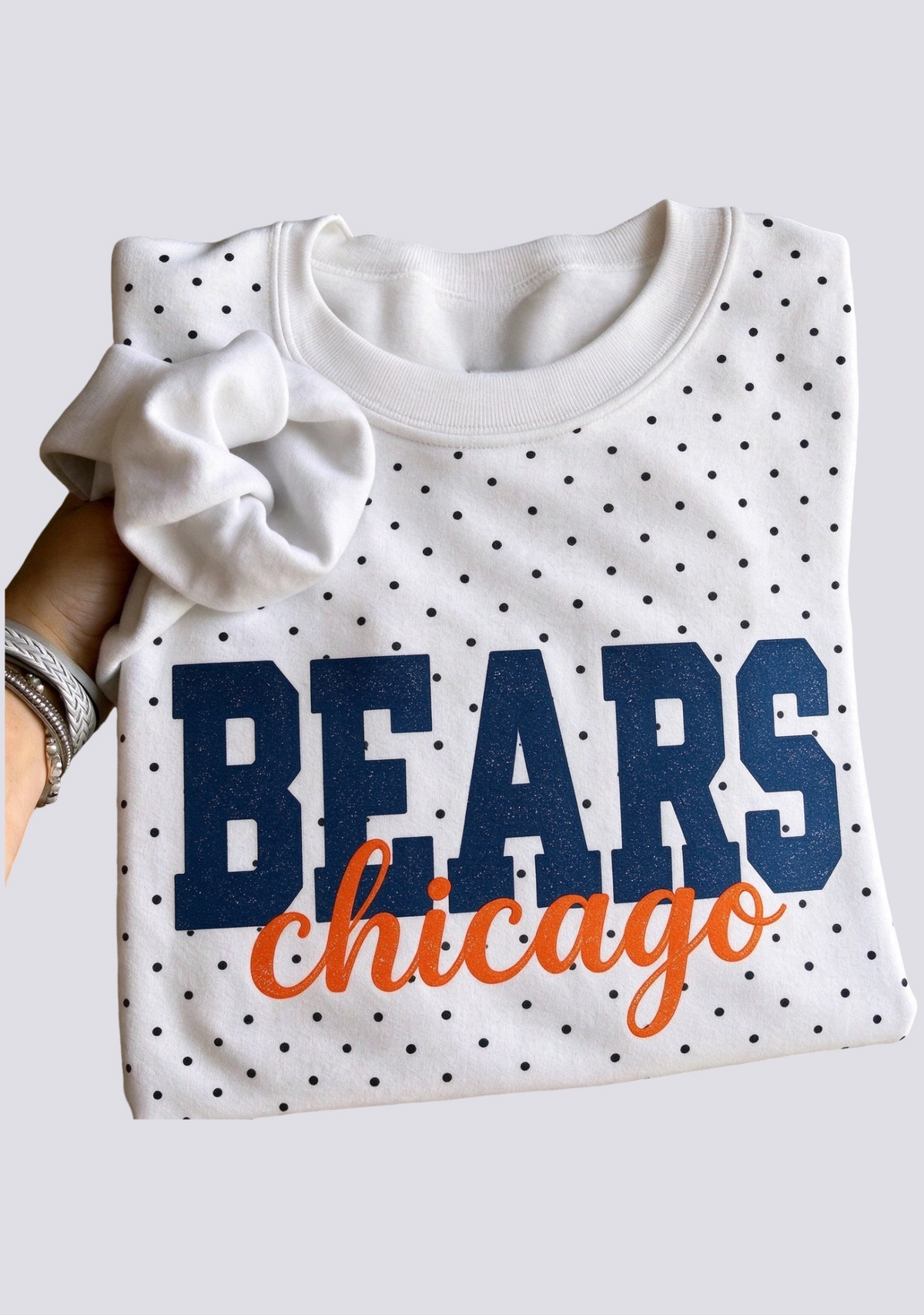 Women's Chicago Bears White Polka Dot Crewneck Sweatshirt