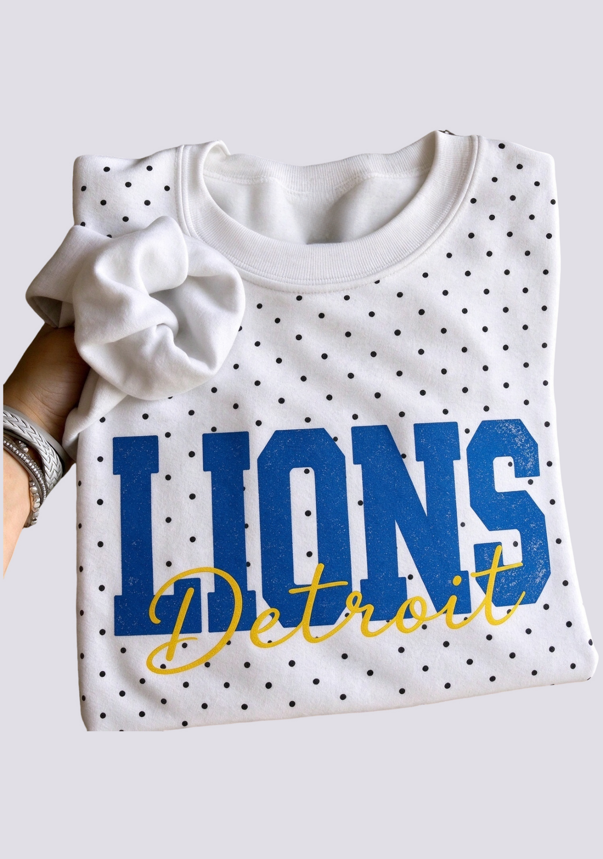 Women's Detroit Lions White Polka Dot Crewneck Sweatshirt Main image