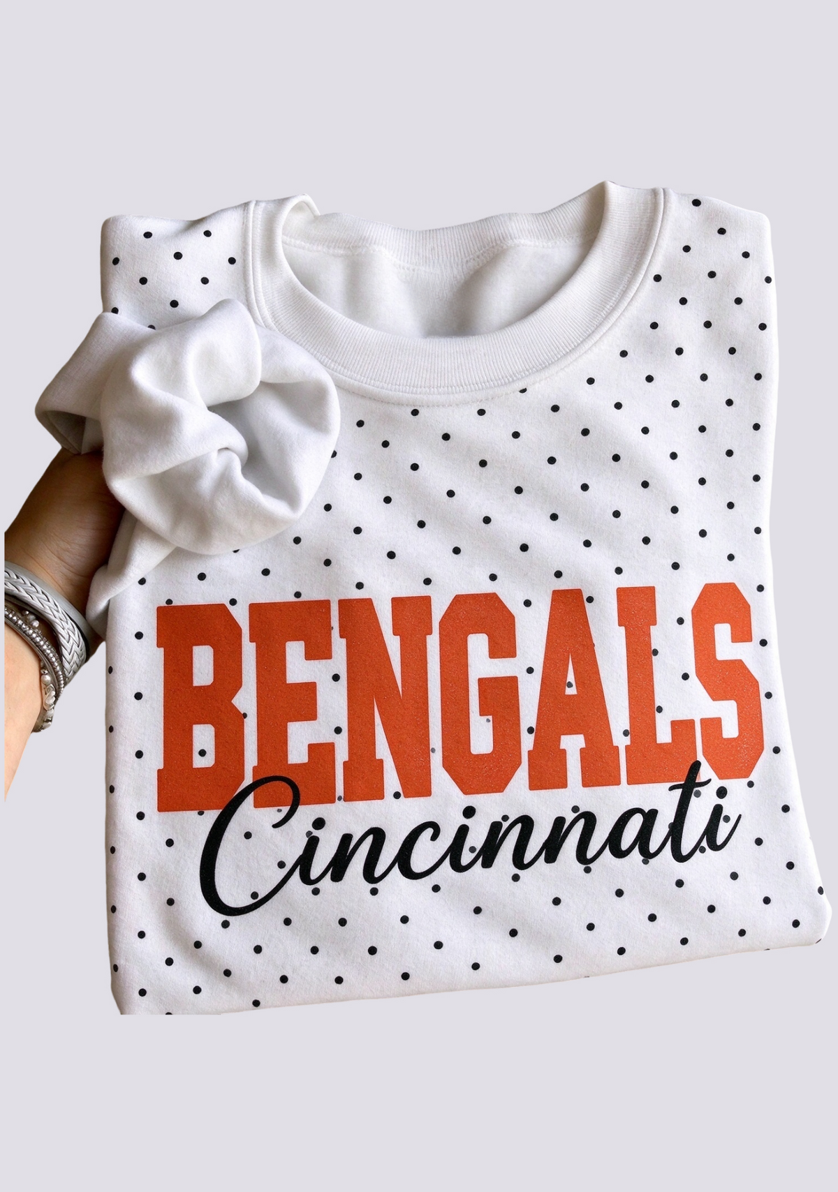 Women's Cincinnati Bengals White Polka Dot Crewneck Sweatshirt Main image