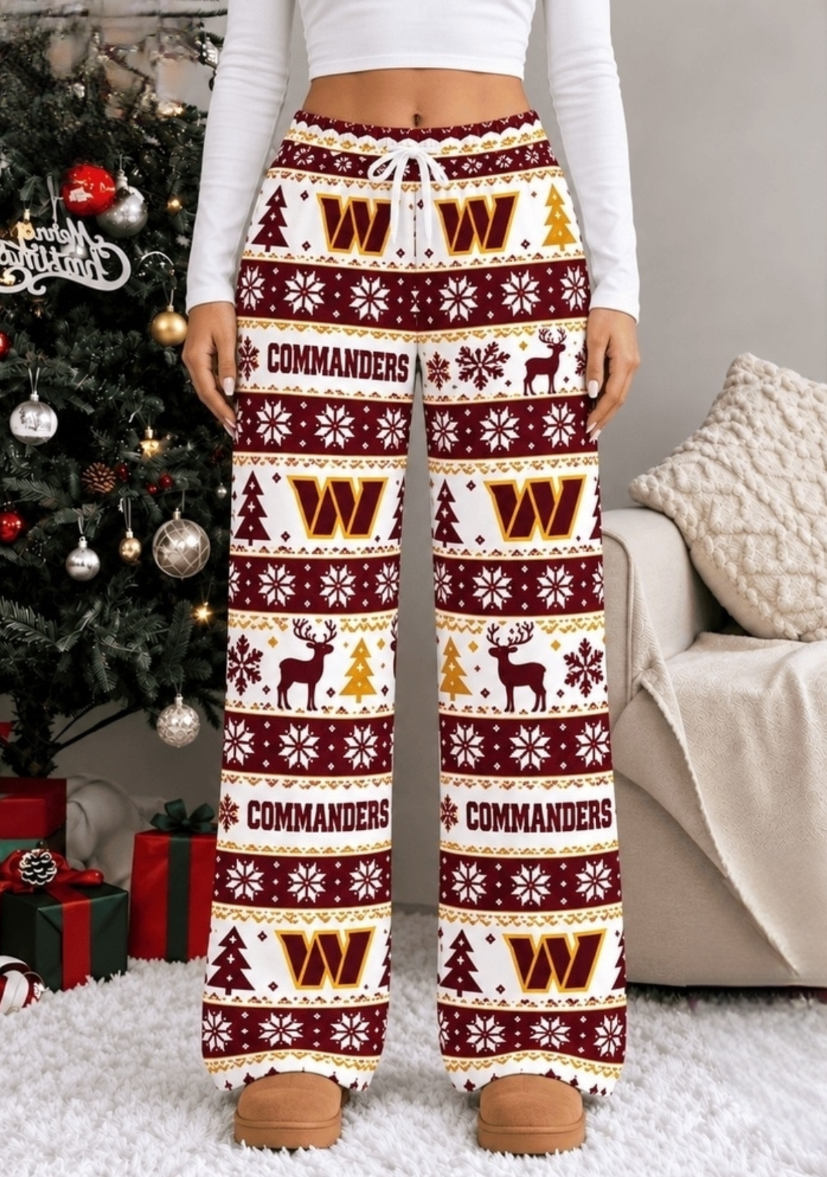Womens Washington Commanders Christmas Wide Leg Pants